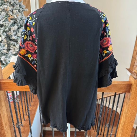 Umgee Black Top with Colorful Embroidered Sleeves - Picture 3 of 7